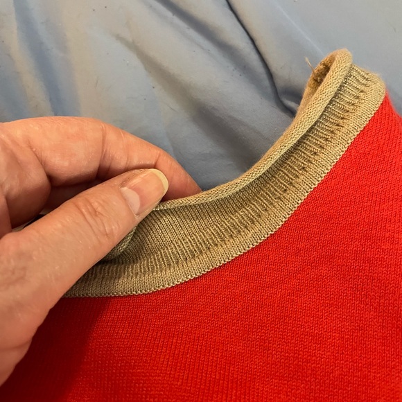 Catch My I tan white sweater Size LG short sleeve rayon Colorblock round neck - Picture 3 of 13